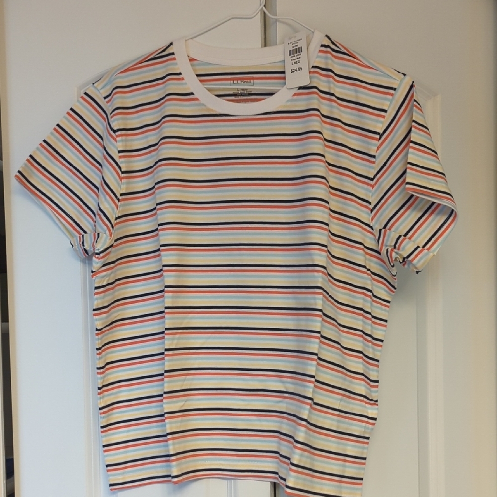 L.L. Bean Red and White Striped Short Sleeve Tee